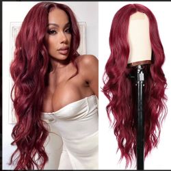 Long Burgundy Wavy Wig