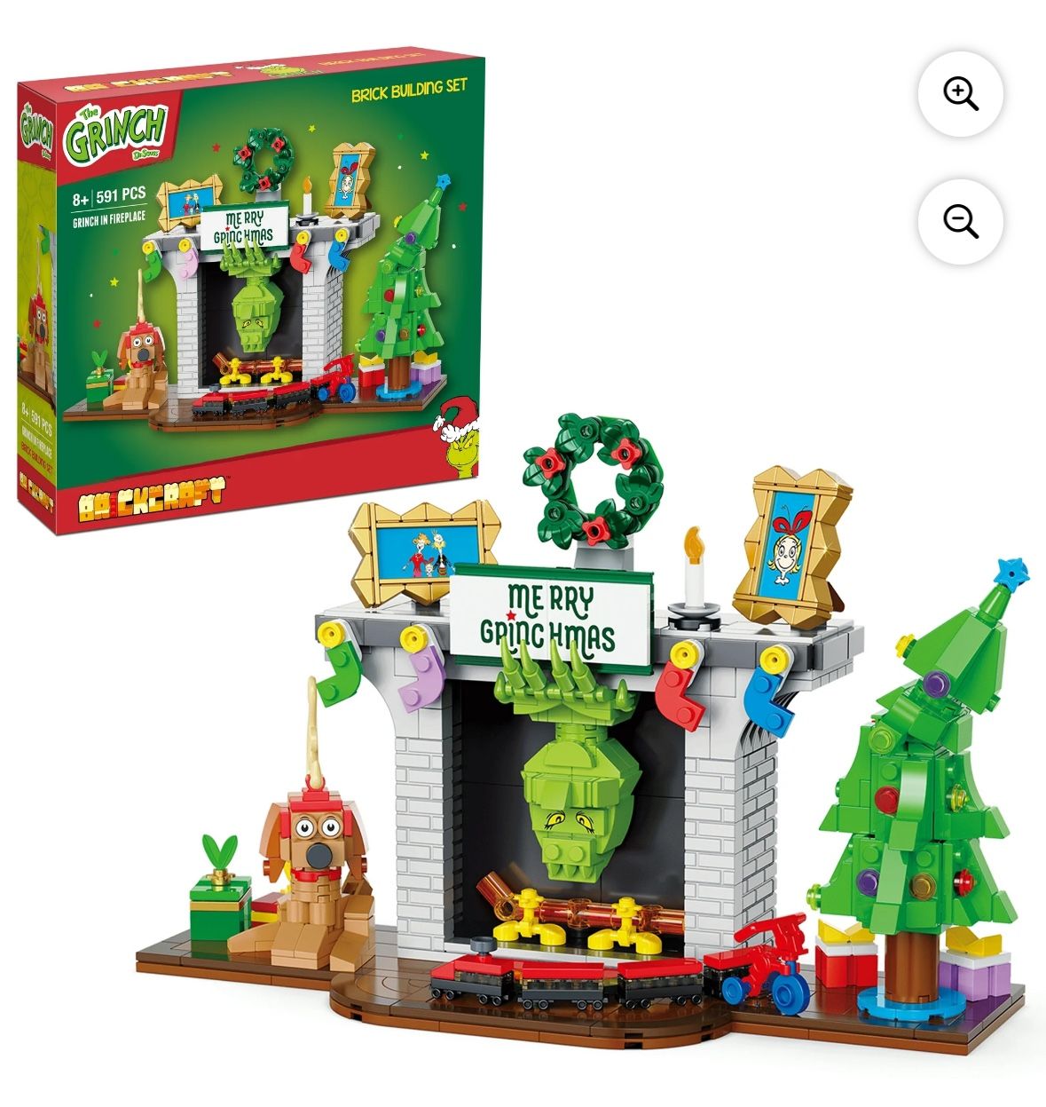 Brickcraft Grinch in Fireplace Brick Building Kit (591-Plastic Piece Set), Limited Edition Collectible, Christmas Décor, Toy Gift Idea for Boys and Gi