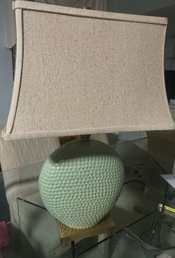 Set of 3 Seafoam Green Hobnail Ceramic Table Lamps — 26” Tall