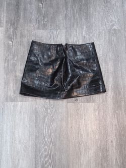 Black Croc Embossed Faux Leather Mini Skirt