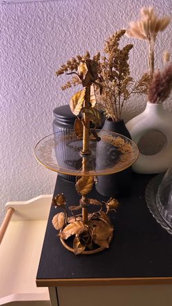 Vintage Italian Gold Guild Rose Pedestal Cake Stand