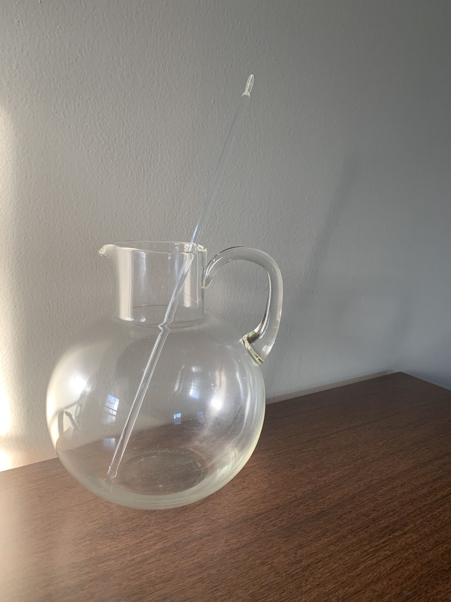 Vintage Glass Martini / Drink Pitcher With Glass Stirrer Hand Blown Glass Large