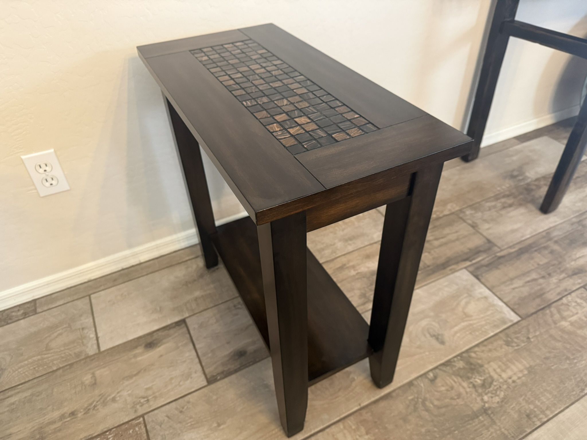 Solid Wood Rectangular Side Accent Table With Tile Inlay
