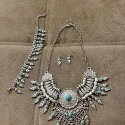 Bohemian Necklace, Earring, & Anklet Set