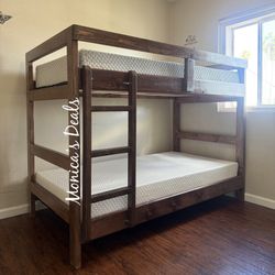 Solid Wood Twin/Twin Bunk Bed With Both Mattresses $560