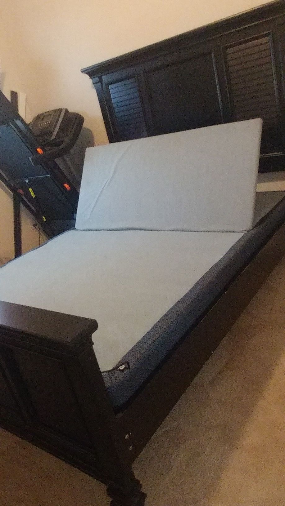 Black Queen bed frame and adjustable Queen boxspring