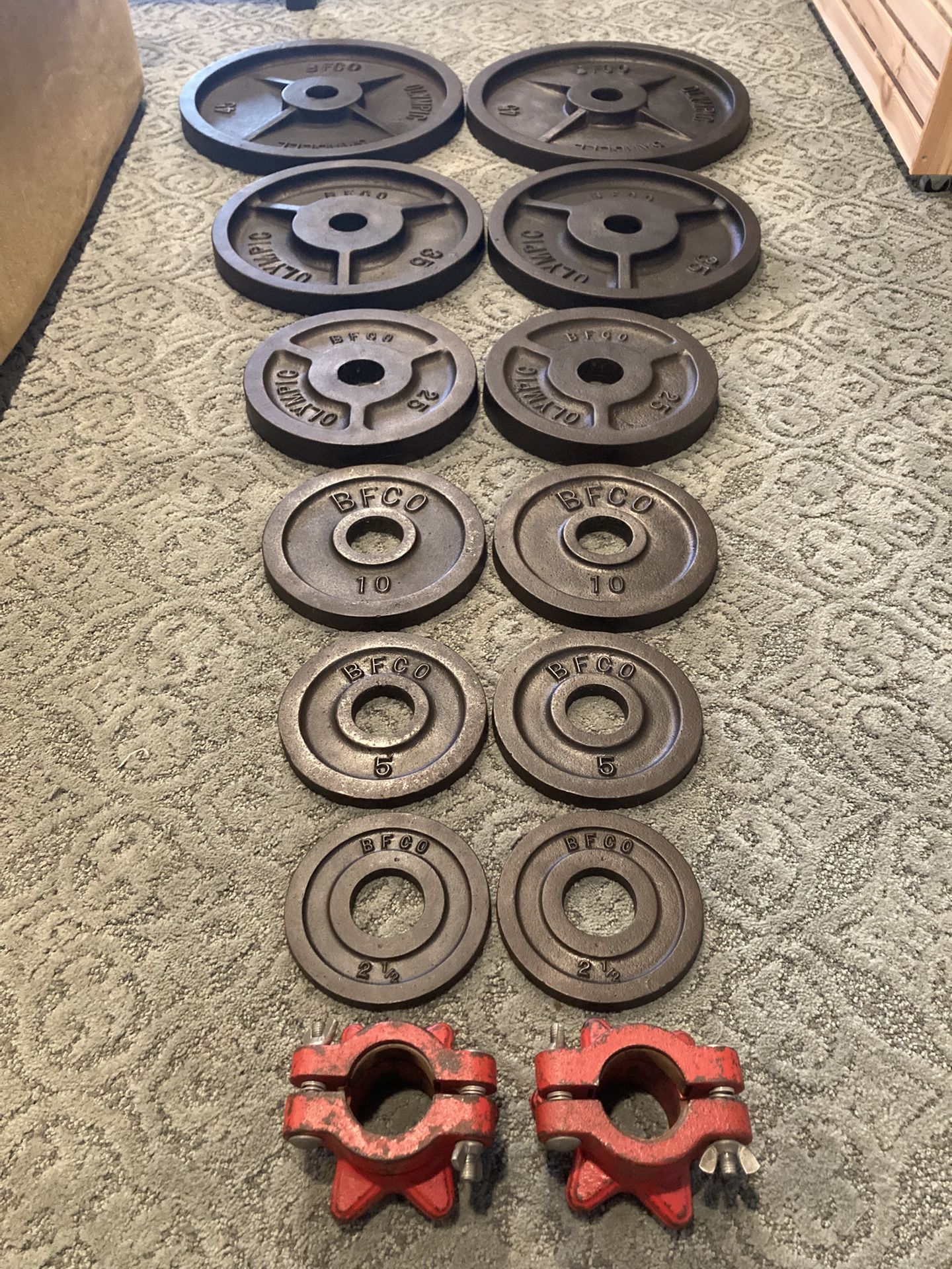 Vintage BFCO Weight Set w/Spin-lock Collars-250#s