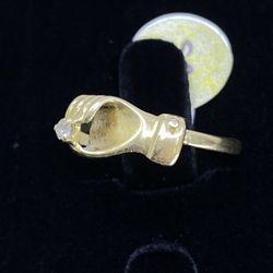$275 Yellow Gold Hand Holding Stone Ring 