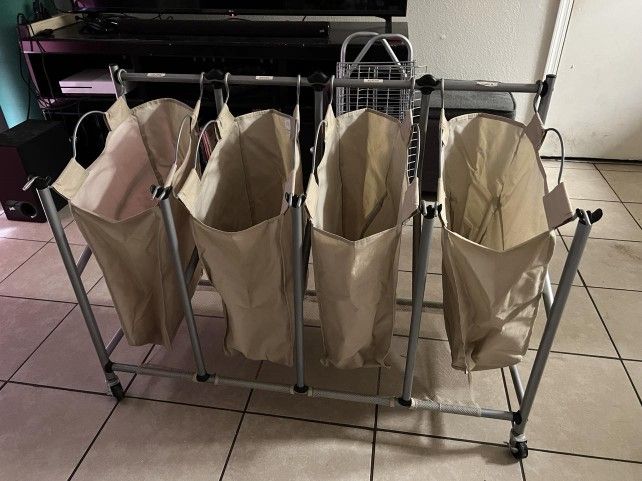 Heavy Duty Fabric Laundry Basket Tan Metal