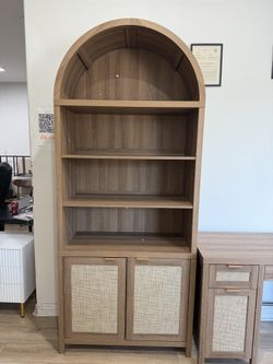 84.2" Tall Bookcase 5 Tier Large Bookshelves with Doors Storage Rattan Boho Wide Book Shelves Case for Living Room Kitchen Office Library