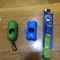 Green Dog Collar Never Used Still In Package With 2 Dog Poop Bag Dispensers