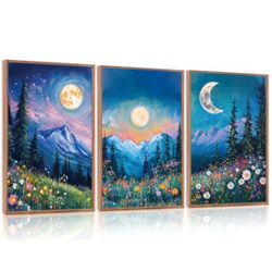 New Set Of 3 Paintings Canvas Prints Images Blue Moon Set 