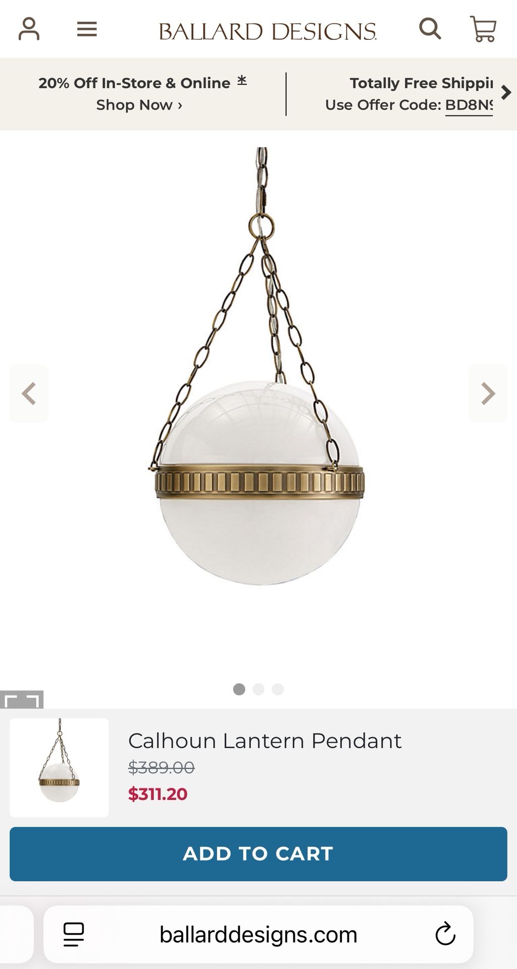 Ballard Designs Calhoun Lantern Pendant Light New