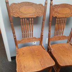 Antique Solid Wood Chairs Set 2 Fair Condition 