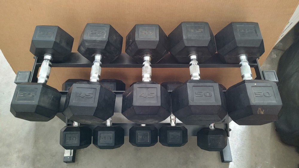 Rubberized Dumbbell Weight Set With Stand