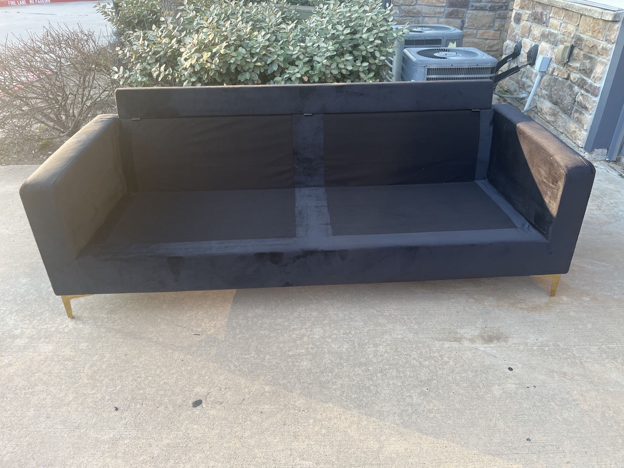 Modern Black Velvet Sofa with Gold Metal Legs