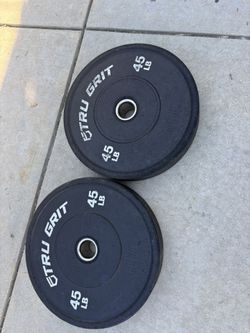 Pair Of Tru Grit 45 Pounds Olympic Bumper Plates In Good Condition 