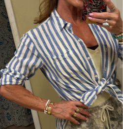 Blue and White Striped Button-Down Shirt
