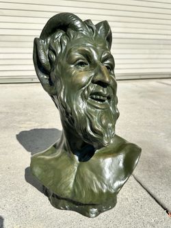 French Satyr Faun Bust Sculpture After Jean-Baptiste Carpeaux Green Patina