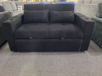 BRAND NEW BLACK FLUFFY LINEN SOFA SLEEPER (70"×59"×26"H)