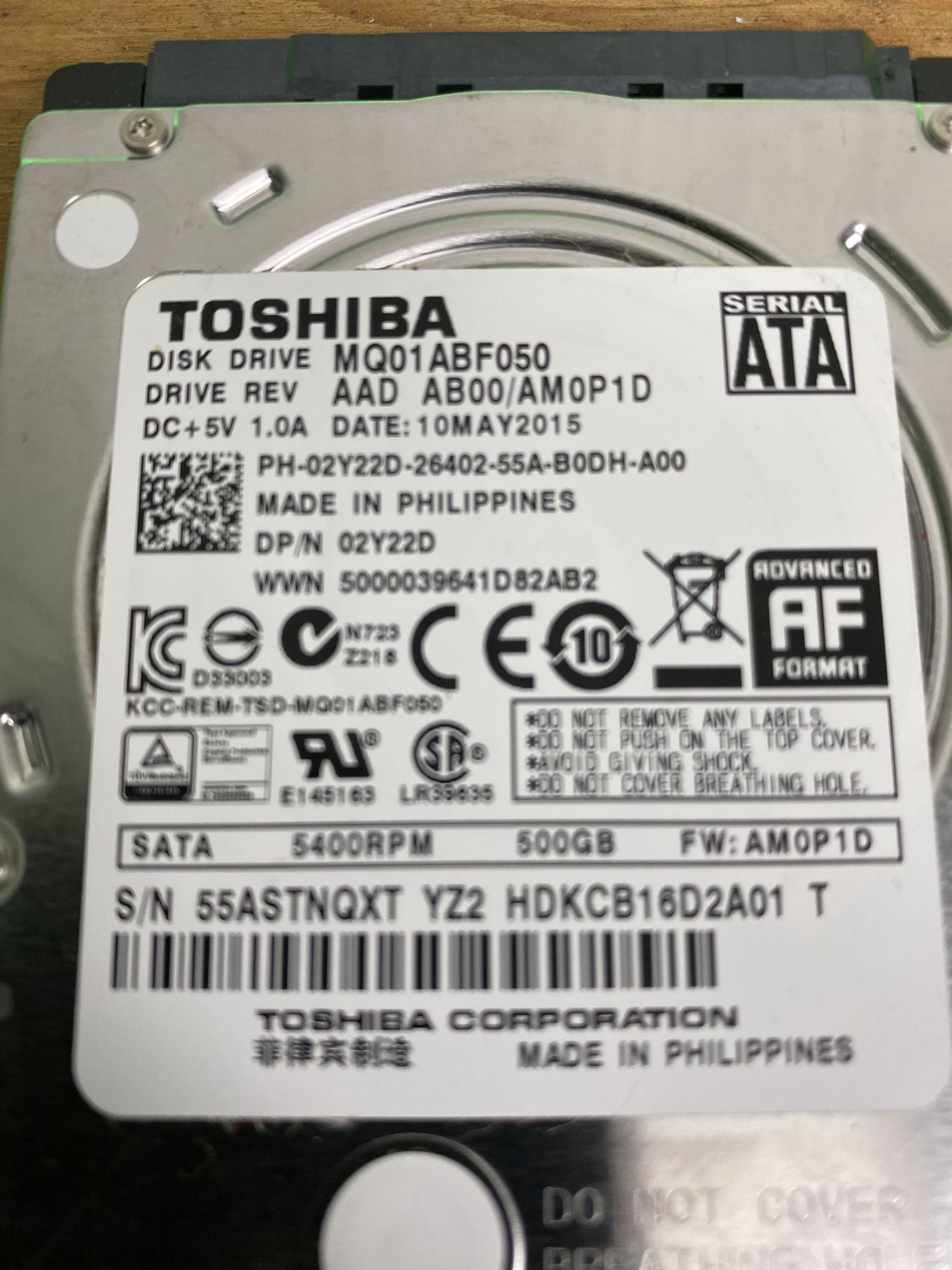 Toshiba MQ01ACF050 500GB 7200RPM SATA 6Gb/s 2.5in Laptop Hard Drive