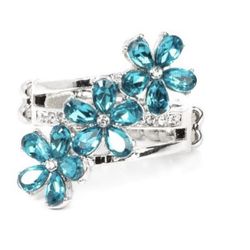 Adjustable Blue Flower Stretchy Ring back Fits 4-9