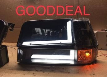 #17 FIT 92-1996 Ford F-150 / F-250 /F-350 / Bronco Black Smoked LED Bar DRL Halogen Headlights Head Light Pair Set