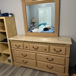 Light Wood And Marble Look Top Bedroom Set