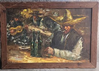 OIL ON CANVAS PAINTING SIGNED BY F. DRESSEN ORIGINAL BAR SCENERY 28X41