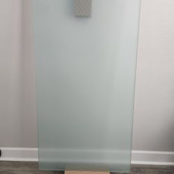 IKEA Frosted Glass Panel Desk with Black Stands
