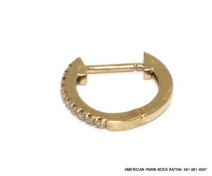 14k Solid Yellow Gold Huggie Dainty single Earring Unisex Diamond accent  Excellent 