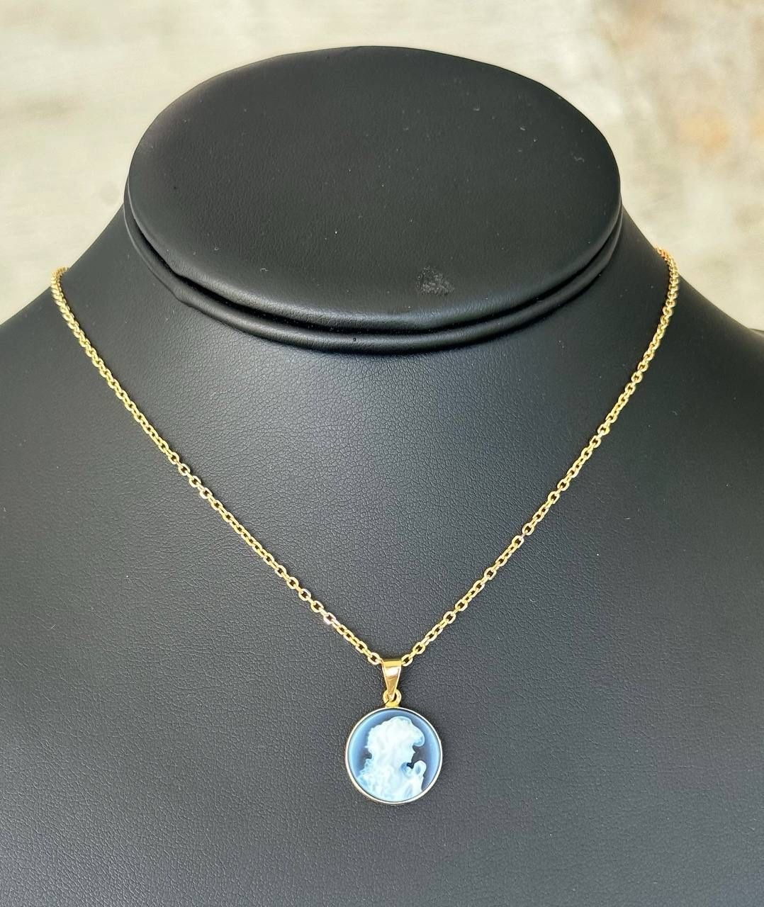 Jewelry 14k yellow gold agate cameo lady stone pendant chain necklace 16.00” 1.50mm