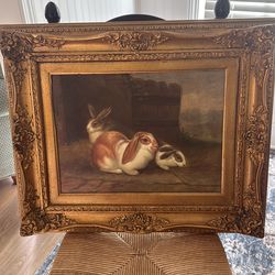 Antiqued Gold framed Bunny picture