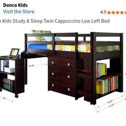 Kids Twin Loft Bed With Small Desk, Drawers And Shelves 