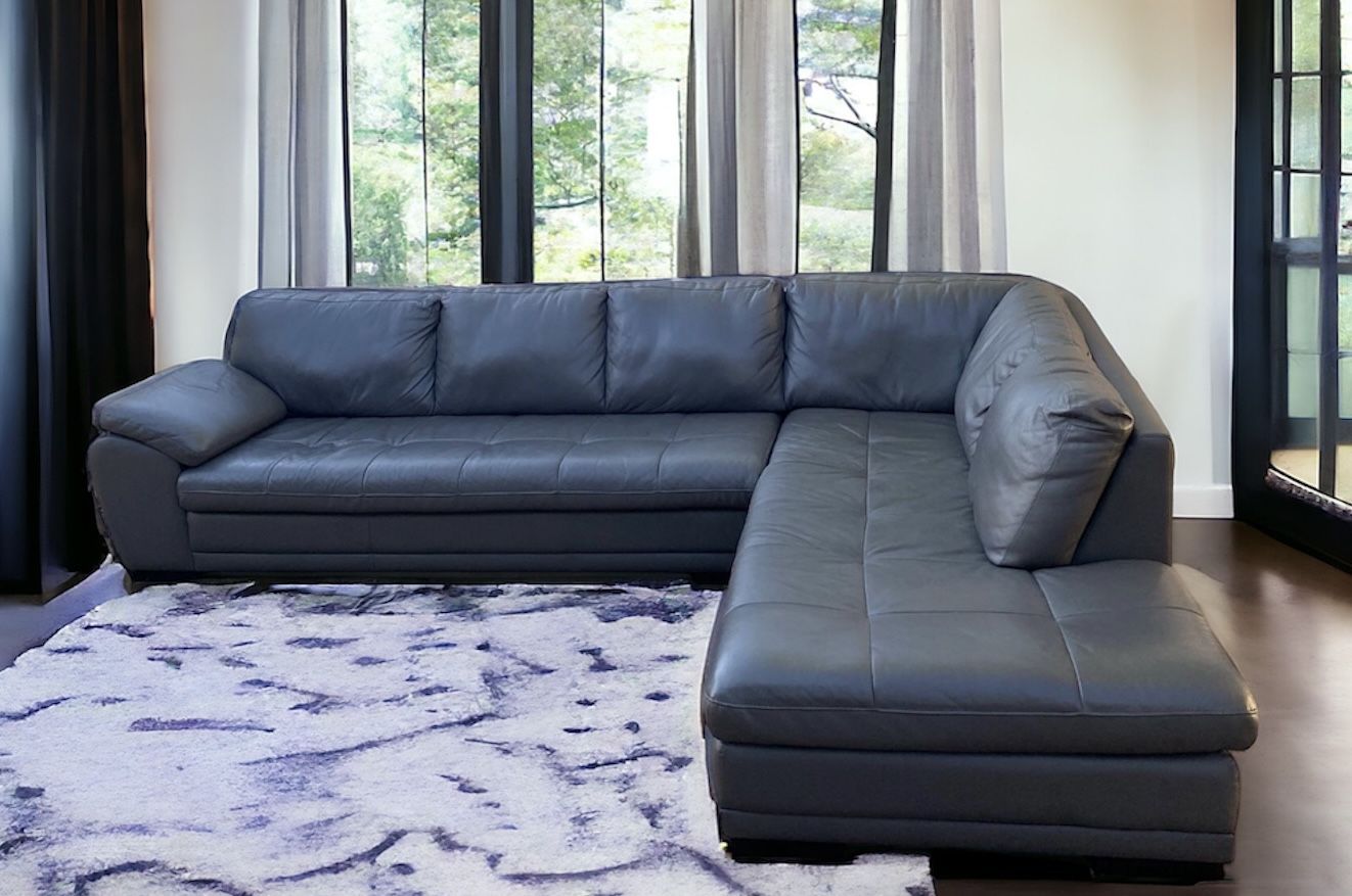 Free Delivery Grey Leather Sectional Couch 