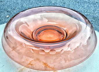 12" diameter pink depression glass etched floral console bowl