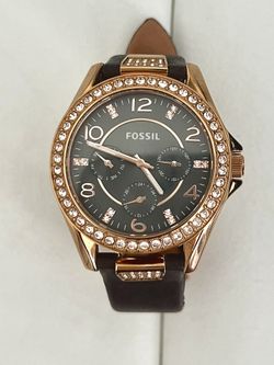 Mother’s Day Gift Fossil watch. Brown genuine leather band.