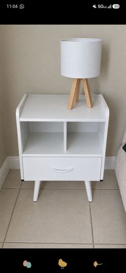 White Bedside Table with Drawer and Shelves