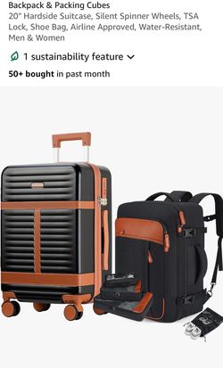 5 Piece Luggage Sets with Travel Backpack, 20" Carry On Hardside Spinner Suitcases, TSA Lock, Durable PC (Black, 5 piece set (20inch))