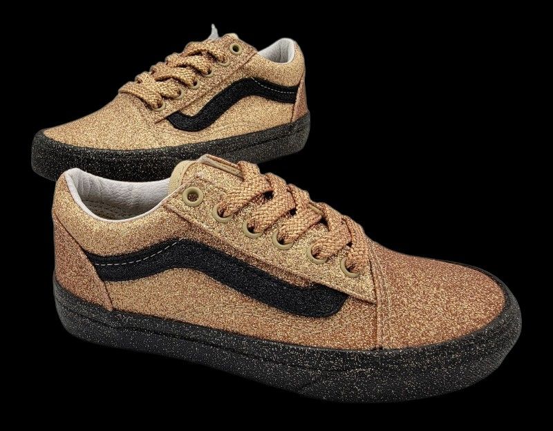 VANS Old Skool Party Glitter Girls Gold/Black Glitter Sneakers- Kid's Size: 1m