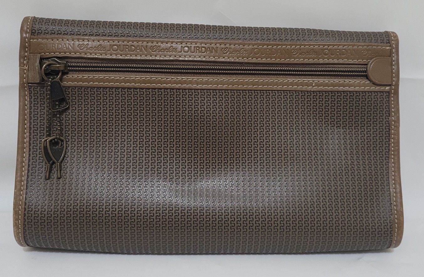 Vintage Charles Jourdan Clutch Bag With Key And Lock Back Zip Pocket Taupe for Sale in Los Angeles CA OfferUp