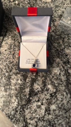 Lab created blue sapphire sterling silver necklace