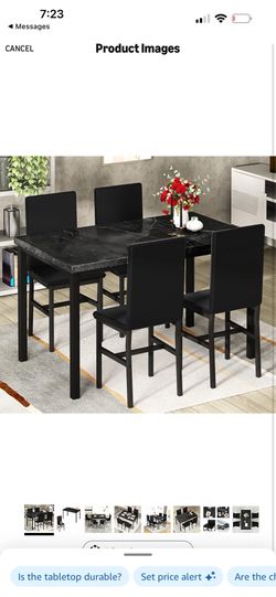 AWQM Faux Black Marble Dining Table with 4 Upholstered Chairs, 5-Piece Dining Room Table Set for Small Space, Breakfast Table Bar Table and Chairs Set