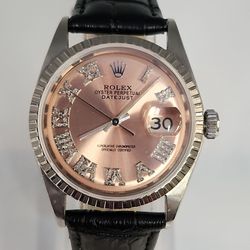 Vintage Rolex Datejust 36mm Ref.1601 Automatic Watch Custom Diamond Dial -Leather Strap