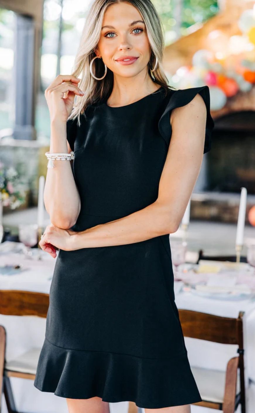 SHEIN One Layer Ruffle Black Mini Dress Women’s Size M