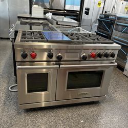 Wolf Stainless Steel 48” Dual Fuel Stove Range 6 Burners Griddle