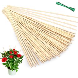 50Pcs Plant Stakes Natural Bamboo Sticks Support for Indoor and Outdoor Plants,18 Inch Sturdy Garden Stakes Wooden Gardening Floral Potted Plant,Flowe