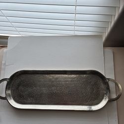 Oval Mauritius Raw Aluminum Tray with Wrapped Handles. 23"x8"x1.75"
