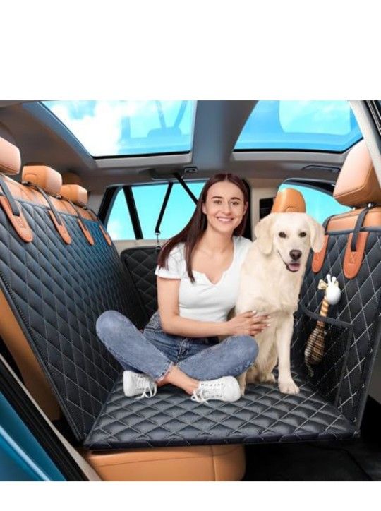 Welvath Dog Car Seat Cover for Back Seat [Hard Bottom for 450LB], Waterproof Backseat Pet Cover for Dogs, Soft Comfortable Dog Backseat Extender Hammo