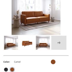 Brown Faux Leather Futon 
